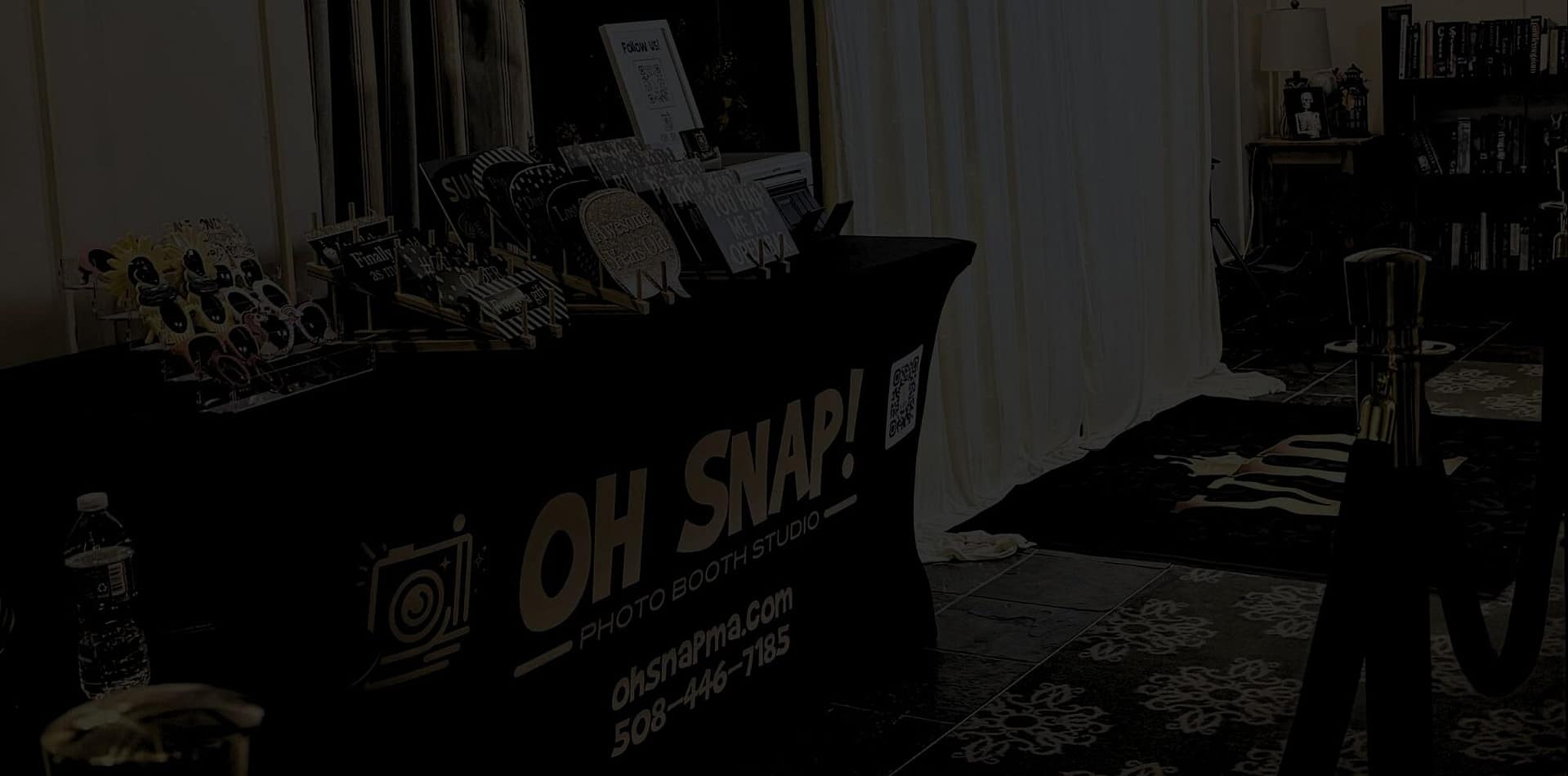Oh Snap luxury photo booth floral backdrop wedding Oh Snap! luxury open-air photo booth with full floral backdrop at a Massachusetts wedding reception